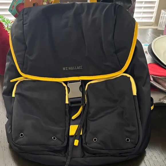 MZ Wallace Women’s Backpack in Black with Yellow Accents and includes pouch - Picture 1 of 6